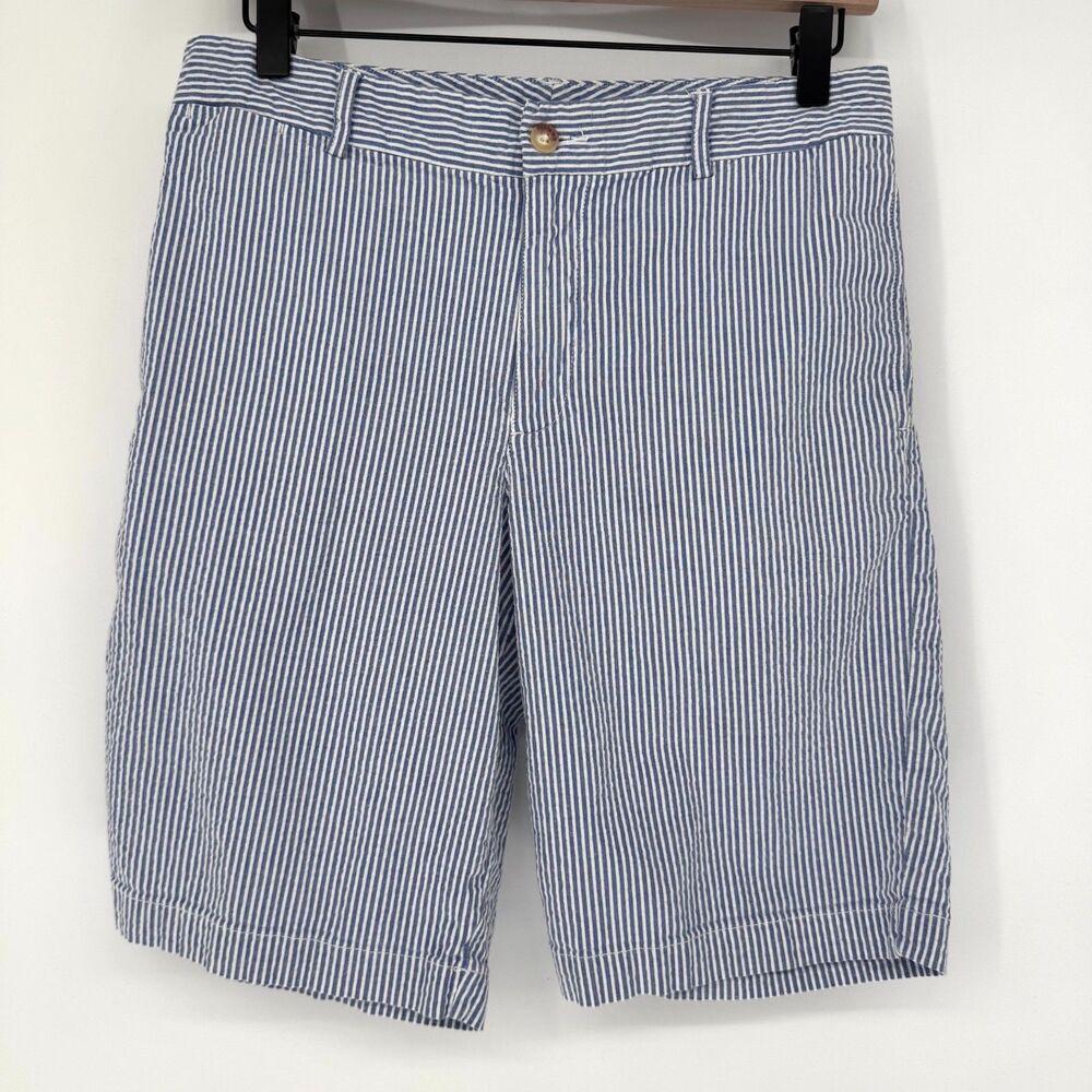Polo Ralph Lauren Boys Seersucker Shorts Size 18 Preppy Summer Blue White Stripe